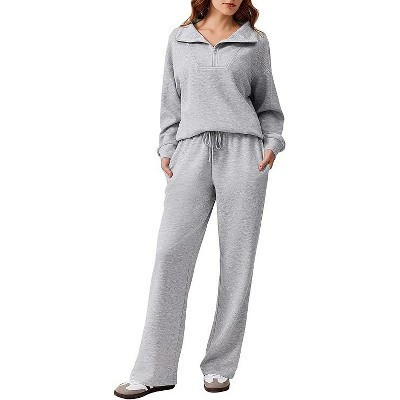 Pinspark 2 Piece Sets for Women Fall Outfits Sweatsuit Oversized Sweatshirt Wide Leg Sweatpants Matching Set Tracksuit-Light Grey-s | Target