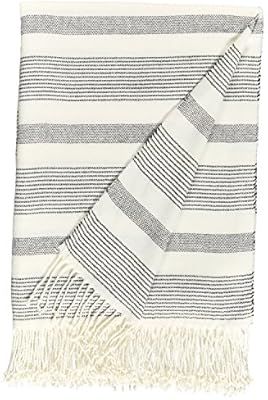 Amazon Brand – Stone & Beam Striped Throw Blanket, Soft and Easy Care, 80" x 60", Fringed, Blac... | Amazon (US)