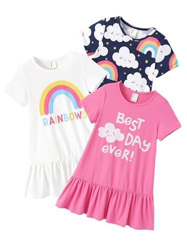 PATPAT Toddler Girls 3-Pack Rainbow T-Shirt Dresses Ruffle Hem Set 18-24M | Amazon (US)