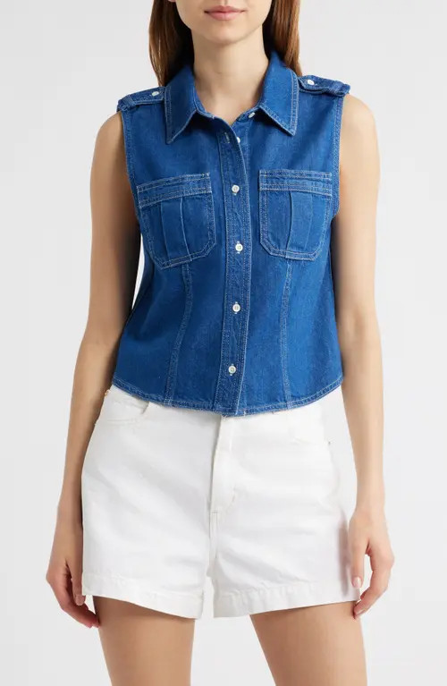 FRAME The Major Sleeveless Denim Shirt in Regulation at Nordstrom, Size X-Small | Nordstrom