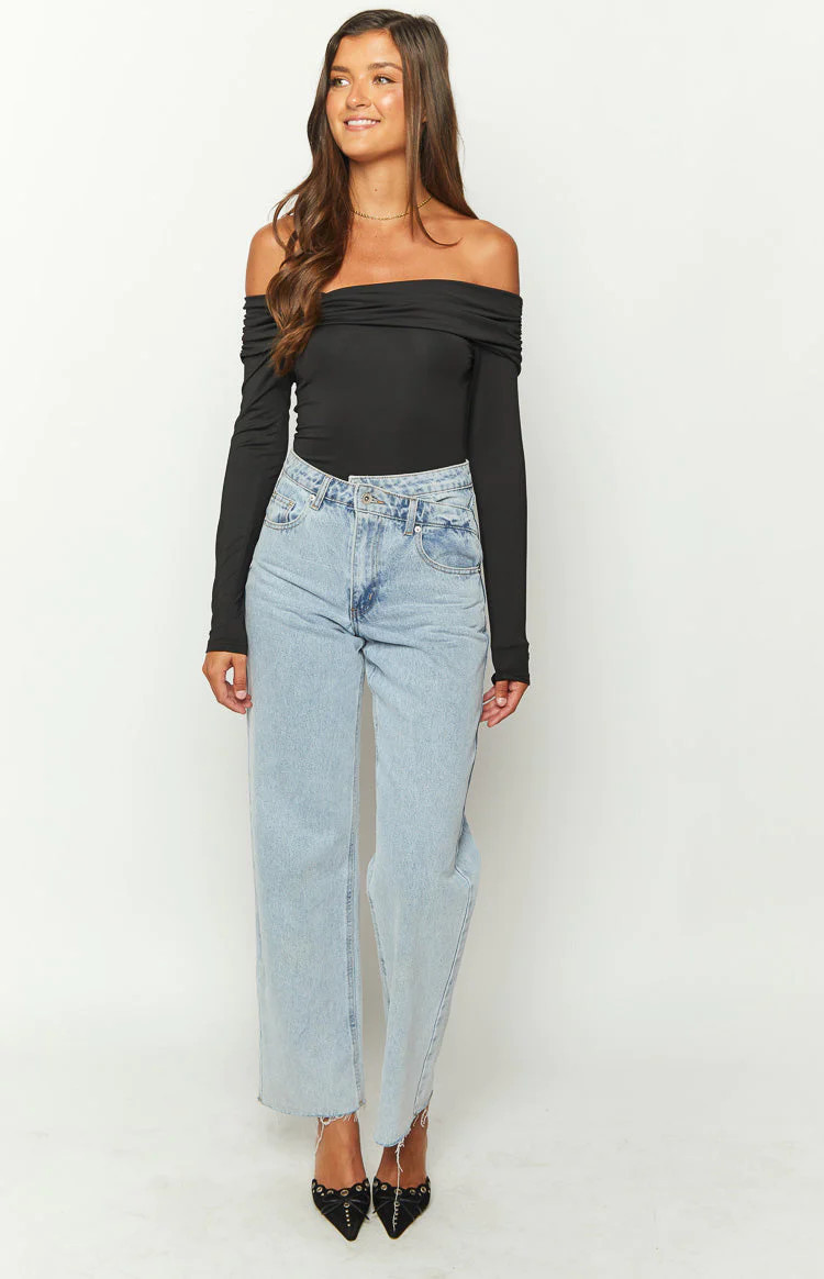 Phoenix Black Off Shoulder Bodysuit | Beginning Boutique (US)