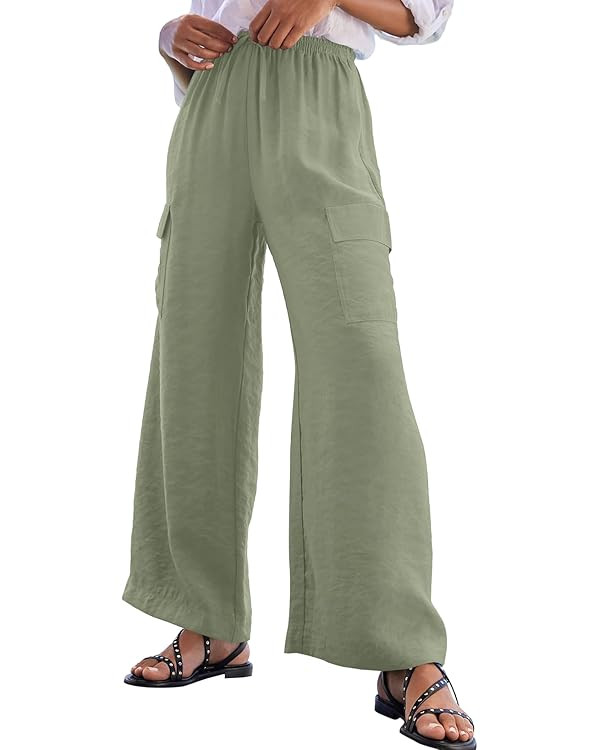 EVALESS Women Palazzo Pants Summer Casual Wide Leg High Waist Lounge Flowy Beach Trousers Travel ... | Amazon (US)