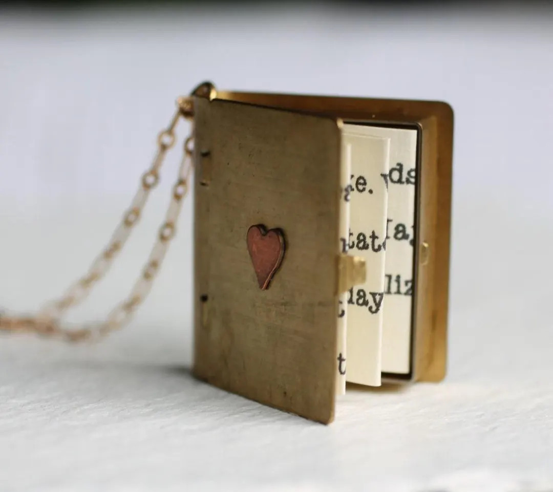 Personalized Book Locket Necklace: Brass Literary Gift With Hidden Message - Etsy | Etsy (US)