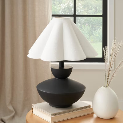Nourison 18" Black Wooden Table Lamp with Fluted Shade | Target