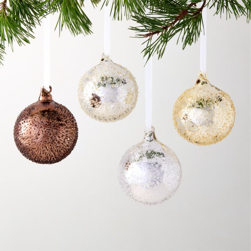 Textured Metallic Glass Christmas Tree Ornaments 3.5" Set of 4 + Reviews | CB2 | CB2