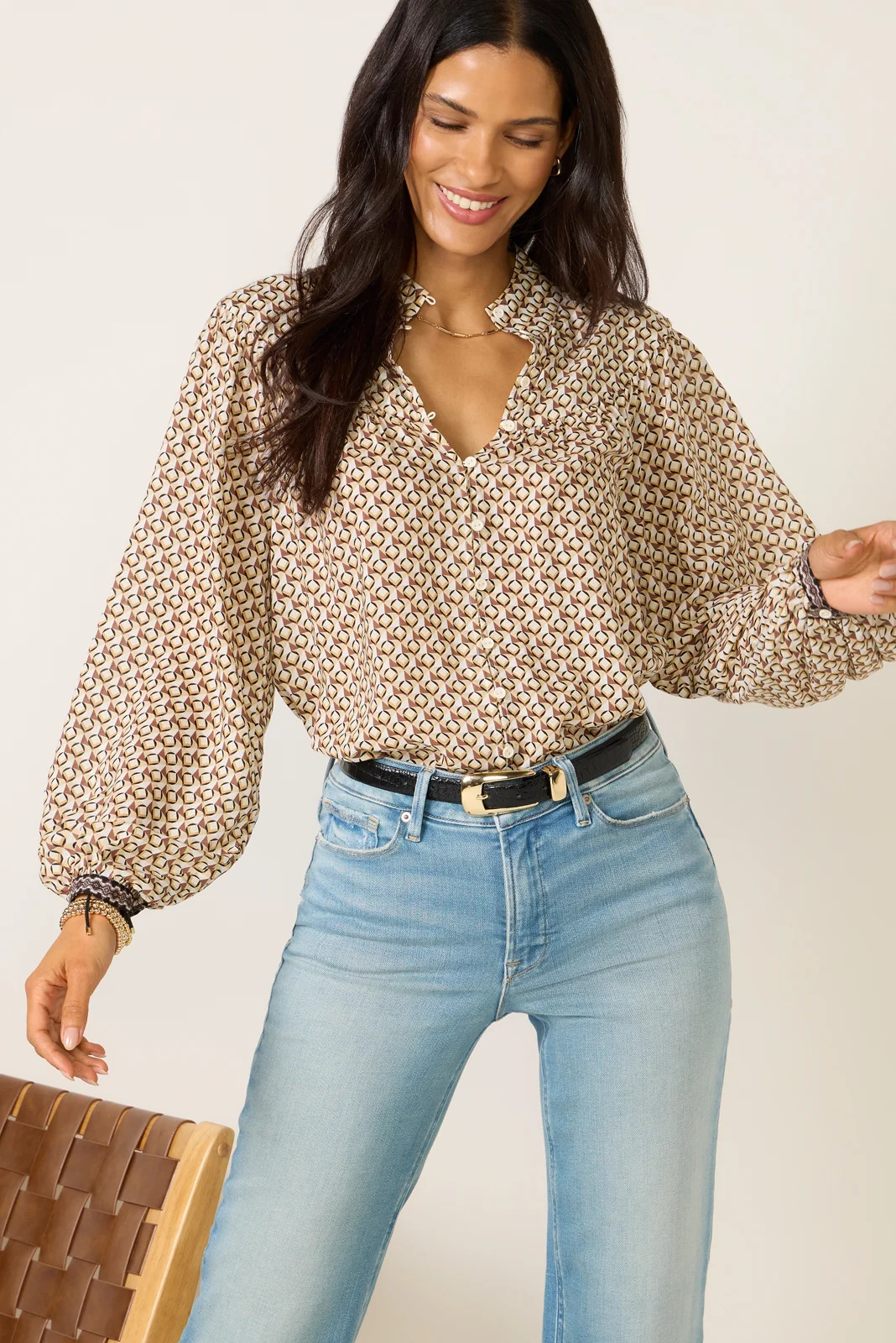 SANCTUARY Women's Most Of Me Volume Blouse, Size XL, Taupe | Evereve
