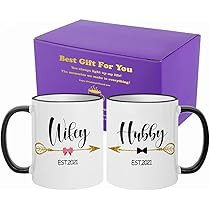 Fatbaby 2021 Newlywed Hubby and Wifey Coffee Mug-Mr and Mrs Gifts, Gift for Wife and Husband, Weddin | Amazon (US)