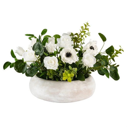 Lorianne Updated Traditional White Mixed Faux Floral Centerpiece | Kathy Kuo Home