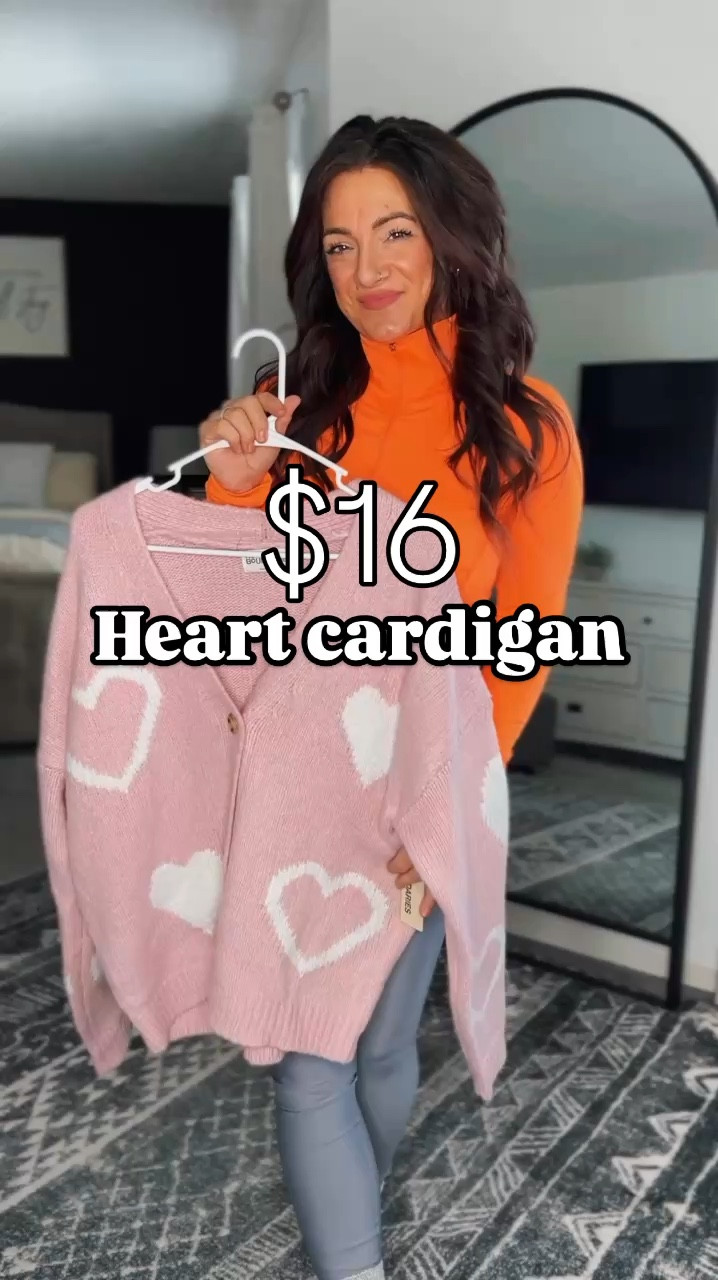 The softest cutest heart cardigan from Walmart and under $16! Perfectly oversized and looks cute unbuttoned with jeans as well! 

#LTKStyleTip #LTKFindsUnder50 #LTKSeasonal