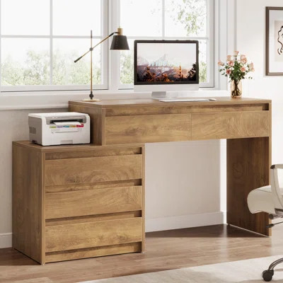 Home Office Computer Desk With 5 Drawers, 63" Executive Desk With 3-drawer File Cabinet | Wayfair North America