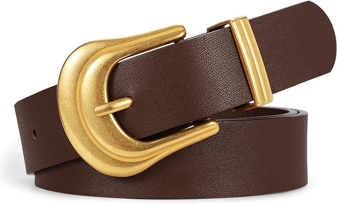 JASGOOD Women's Western Belt Vintage Black Leather Waist Belt for Pants Jeans with Gold Buckle | Amazon (US)