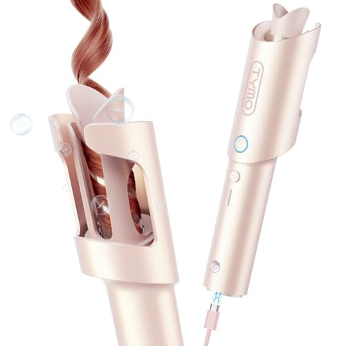 Cordless Automatic Rotating Curling Iron - TYMO Curlgo Eco 2.0, 1 Inch Automatic Hair Curler, Ionic Beach Waves Curling Wand, Dual Voltage & Portable for Travel, Safe & Tangle-Free, Rose Gold | Amazon (US)