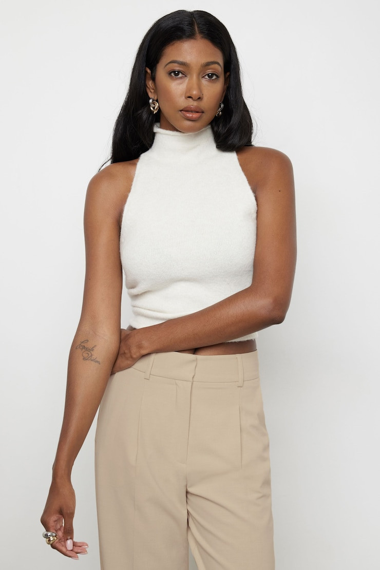 Heavenlyarn™ Mock Neck Tank Top - Dynamite - Beige - Women Clothing | Dynamite Clothing
