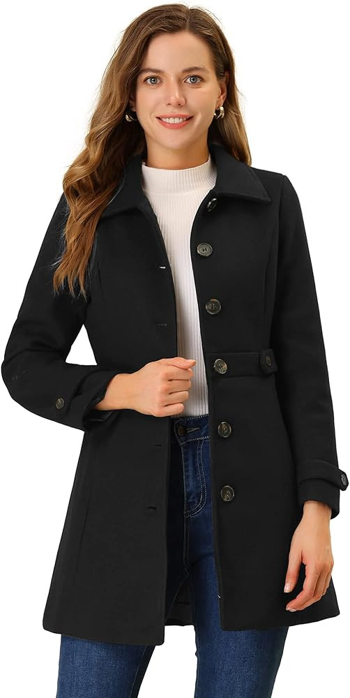 Allegra K Women's Winter Classic Outwear Overcoat with Pockets Single Breasted Pea Coat | Amazon (US)