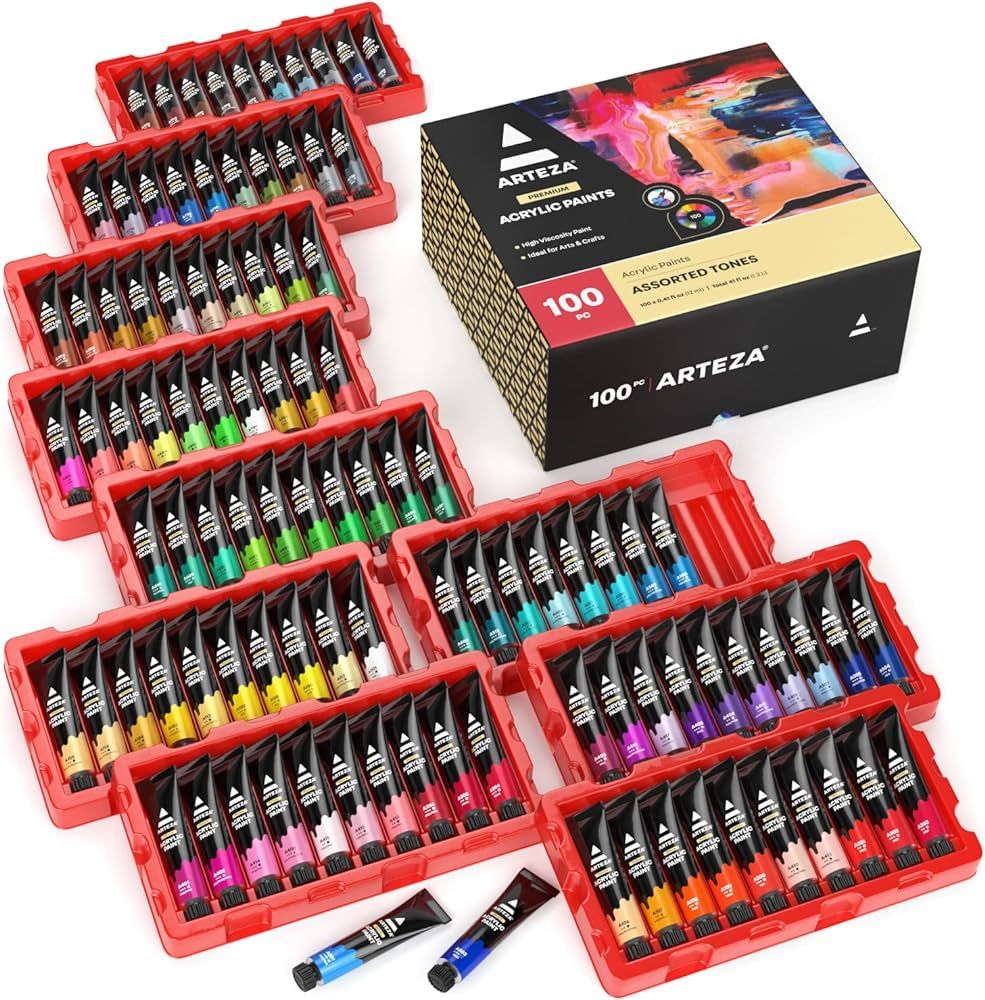 Amazon.com: Arteza Acrylic Paint Set, 100 Colors, 0.41 fl Oz /12ml Tubes of Craft Paint, Heavy-Bo... | Amazon (US)