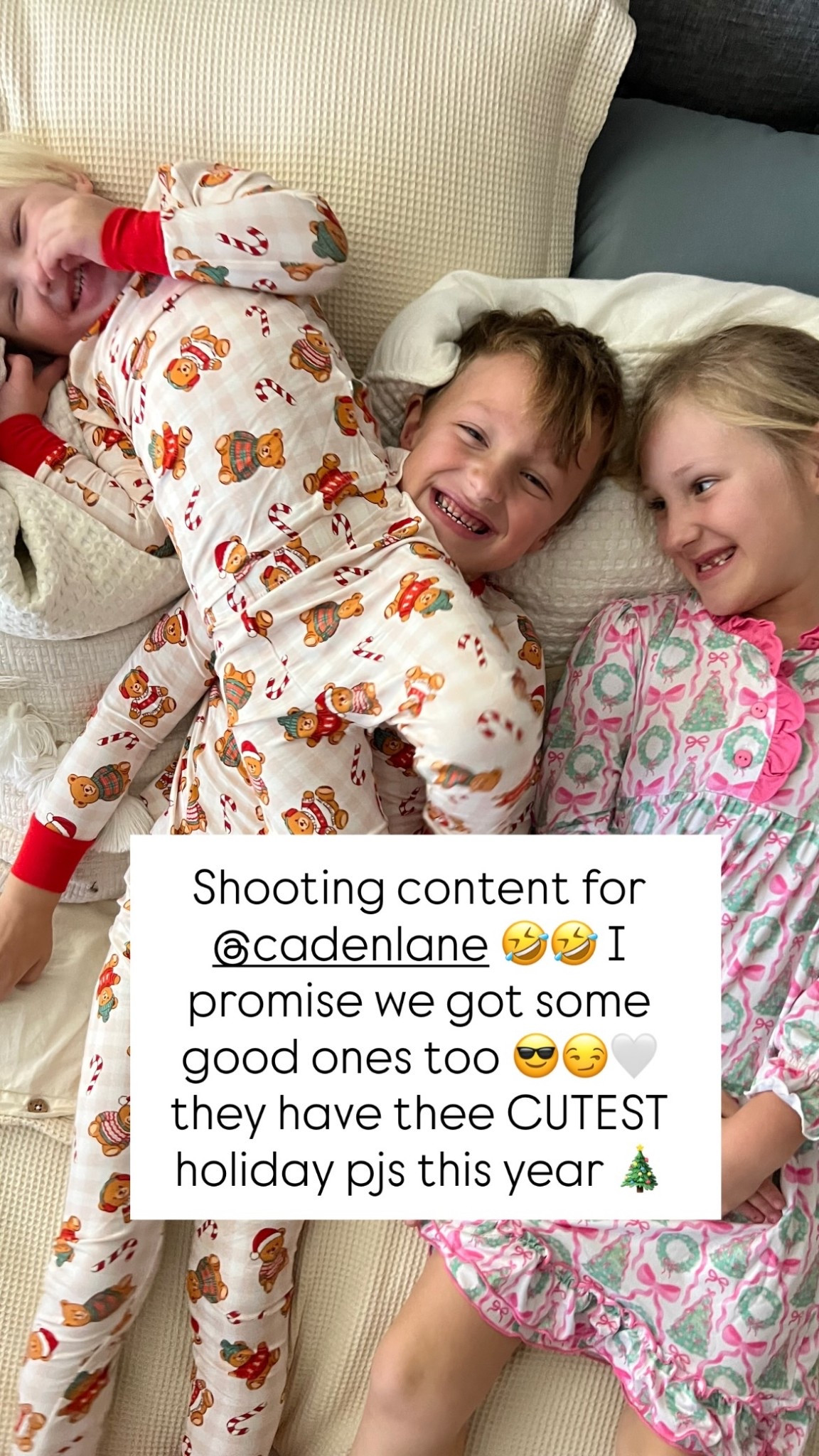 Shooting content for @cadenlane 🤣🤣 I promise we got some good ones too 😎😏🤍 they have thee CUTEST holiday pjs this year 🎄