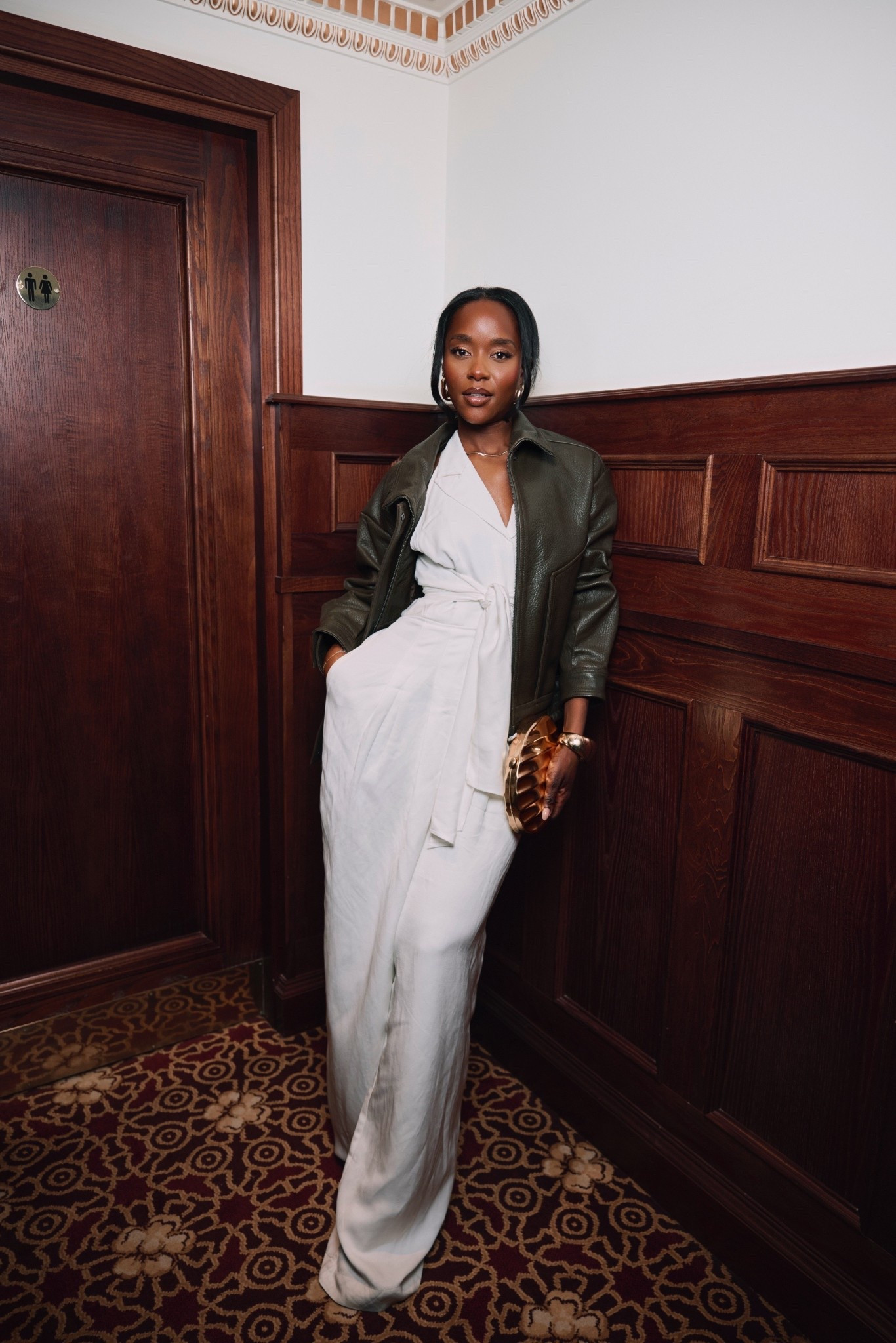 White jumpsuit & leather jacket 

#LTKdatenight #LTKspring #LTKuk