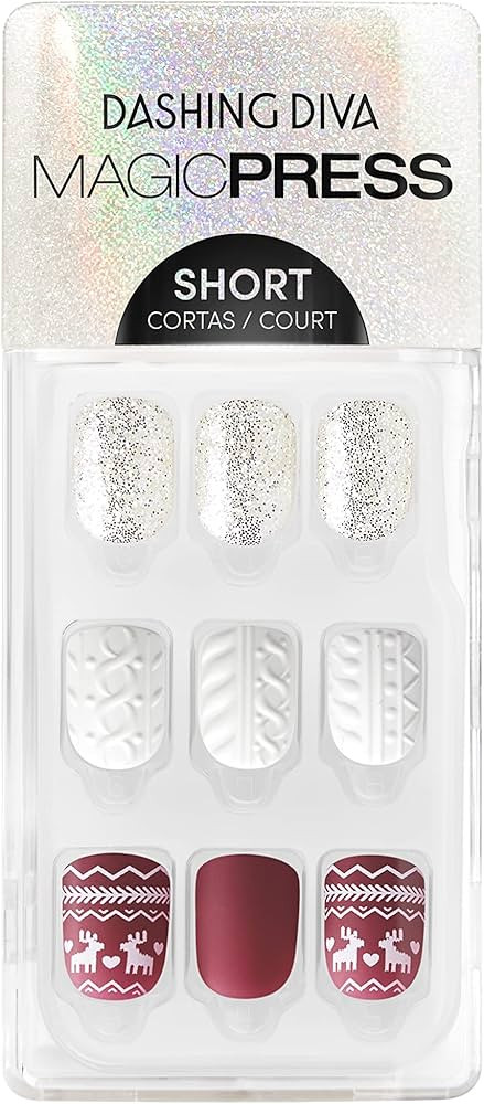 Dashing Diva Magic Press Holiday Nails - Reindeer Date | Short, Square Press On Nails | Long Last... | Amazon (US)
