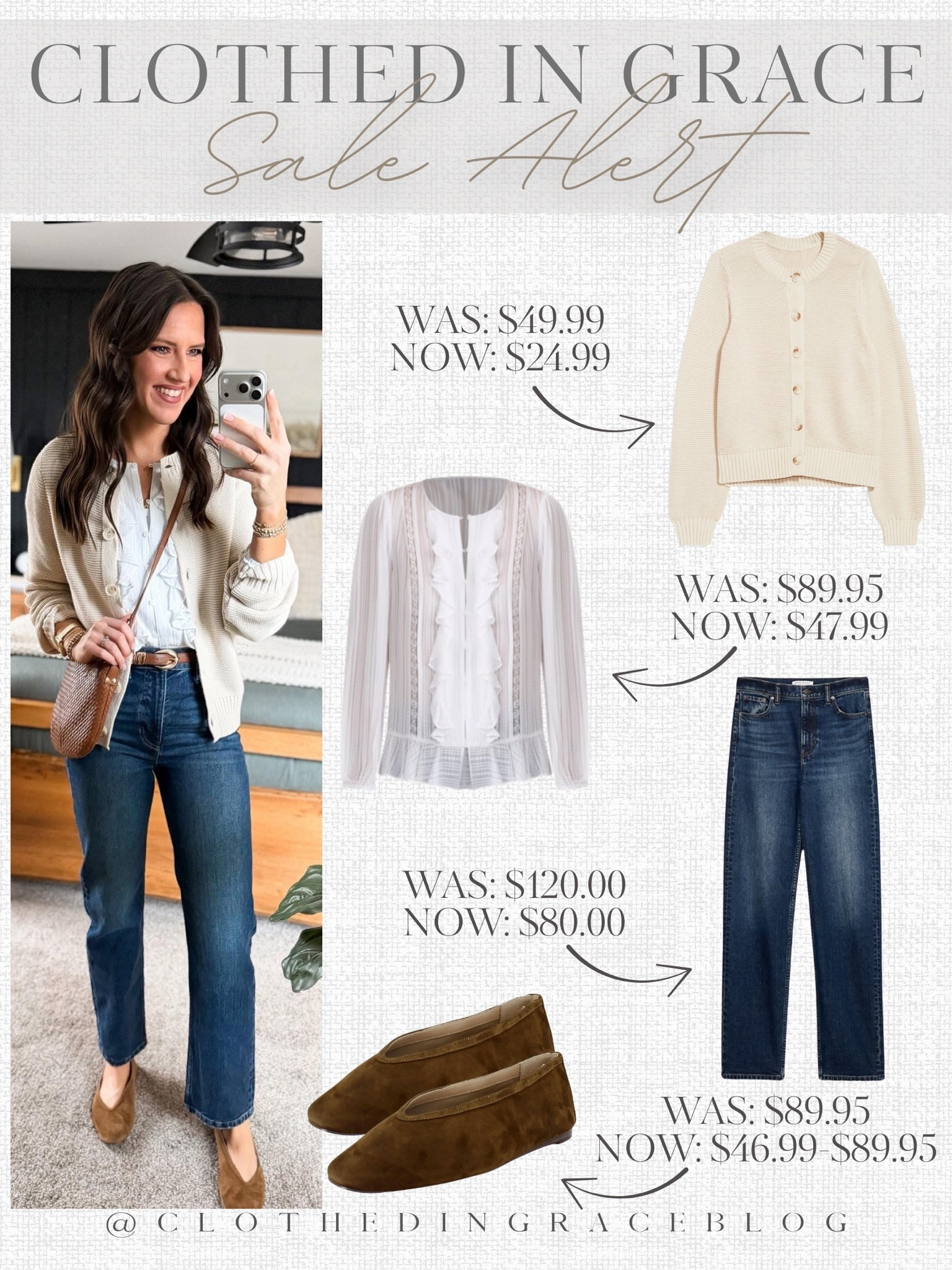 Spring Capsule sale alert 

Cardigan - small tall
Blouse - small
Jeans - size 26 regular