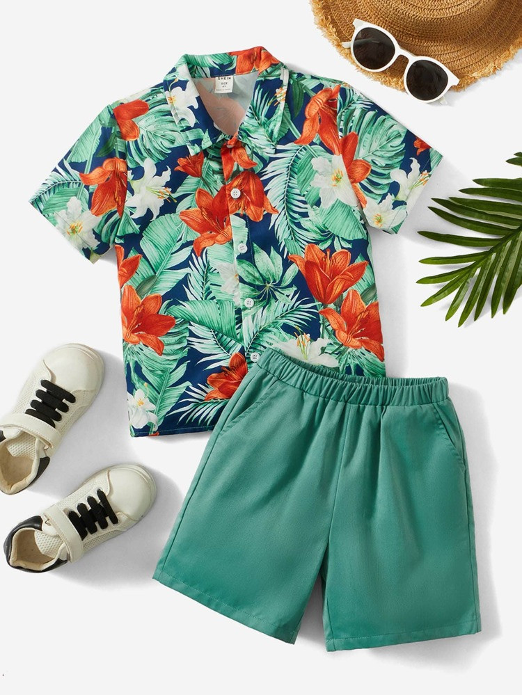 SHEIN Toddler Boys Tropical Print Shirt & Shorts | SHEIN