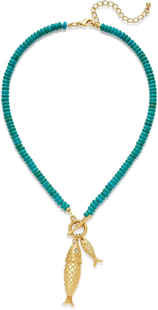 Chunky Gold Fish Pendant Necklace For Women Long Silk Scarf Turquoise Strand Necklace With Fish P... | Amazon (US)