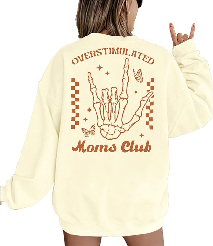LUKYCILD Overstimulated Moms Club Sweatshirt for Women Mama Shirt Oversized Mom Life Pullover Casual Long Sleeve Tops | Amazon (US)