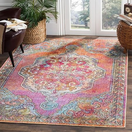 SAFAVIEH Crystal Collection Area Rug - 5' x 8', Orange & Light Blue, Medallion Distressed Design,... | Amazon (US)