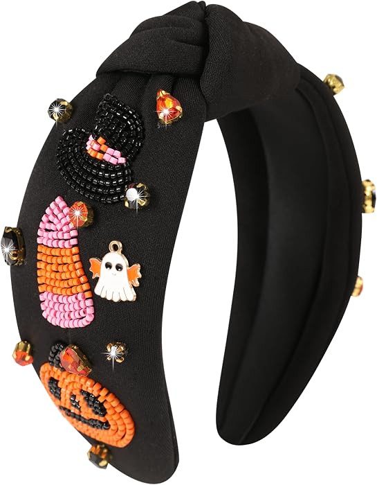 Halloween Headbands for Women Girls Beaded Pumpkin Candy Corn Witch Hat Headband Rhinestone Jewle... | Amazon (US)