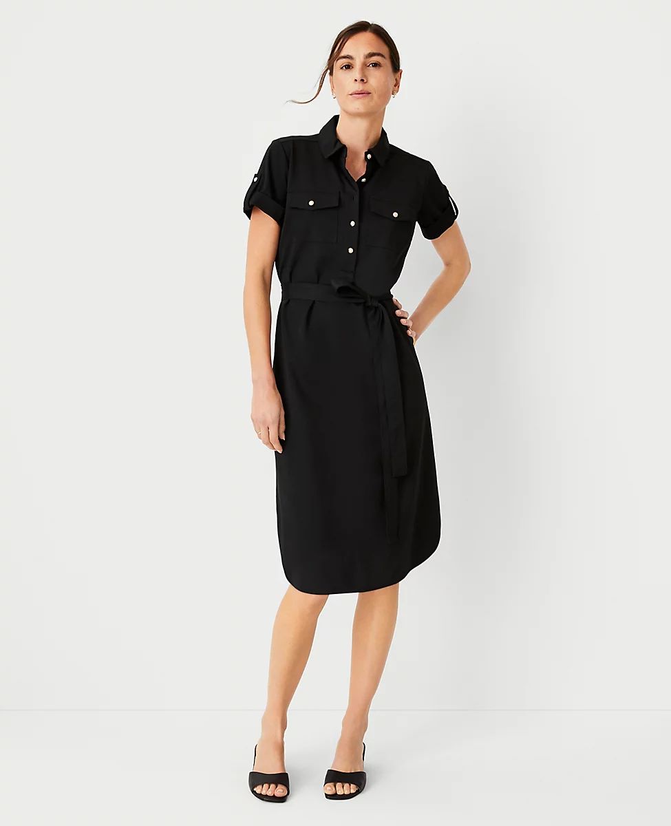 Tab Sleeve Belted Patch Pocket Shift Dress | Ann Taylor (US)