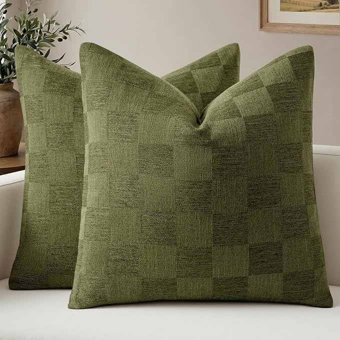 Set of 2 Decorative Linen Throw Pillow Covers,Large Grid Textured Neutral Boho Farmhouse Cushion ... | Amazon (US)
