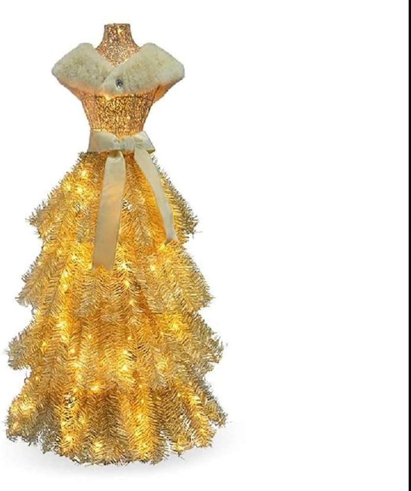 Prancer Gold Dress Form Artificial Christmas Tree, Pre-Lit & LED (4 Feet Tall), Christmas Decorat... | Amazon (US)