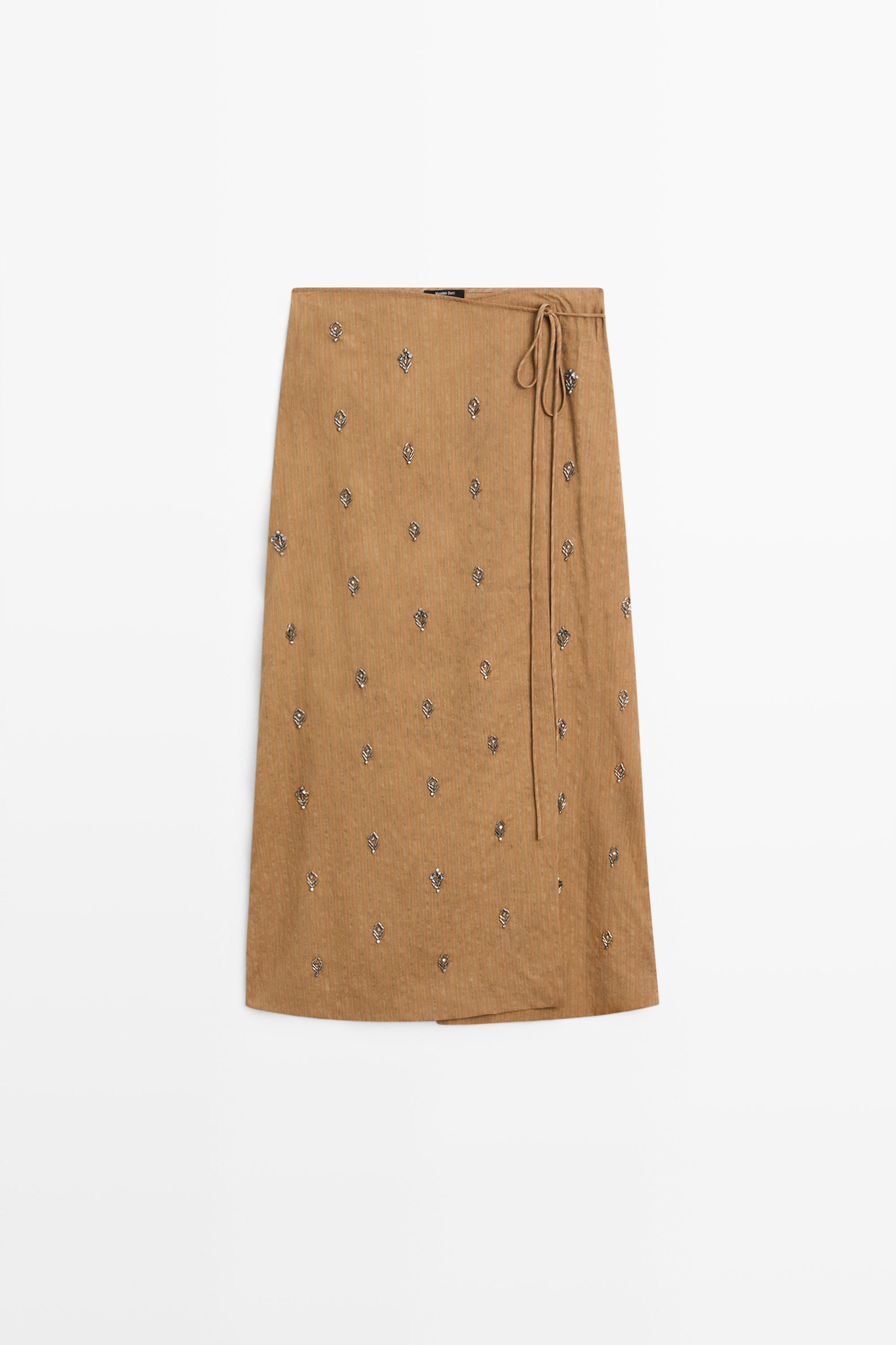 Midi pareo skirt with appliqu\u00e9s | Massimo Dutti UK