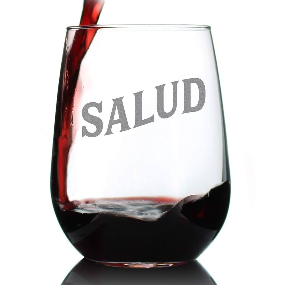 Salud Spanish Cheers - Stemless Wine Glass - Unique Spain Themed Gifts or Party Decor - Large 17 ... | Amazon (US)