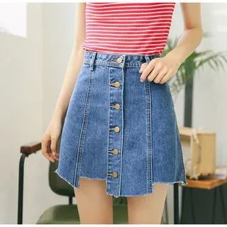 Buttoned A-Line Denim Skirt | YesStyle Global