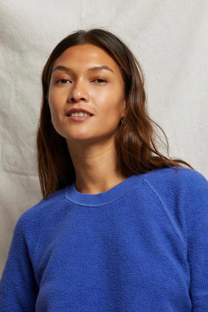 Perfect White Tee Ziggy Inside Out Cotton Fleece Shrunken Crew Violet Blue | House of 29