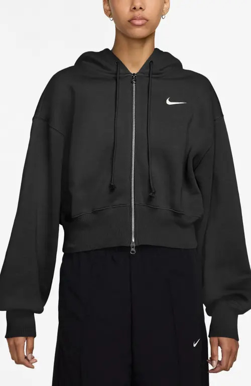 Nike Sportswear Phoenix Fleece Crop Hoodie in Black/Sail at Nordstrom, Size Large | Nordstrom