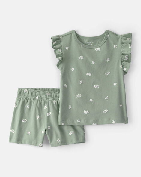 Toddler Girl 2-Piece Floral Top & Short Set - Green | Carter's | Carter's Inc