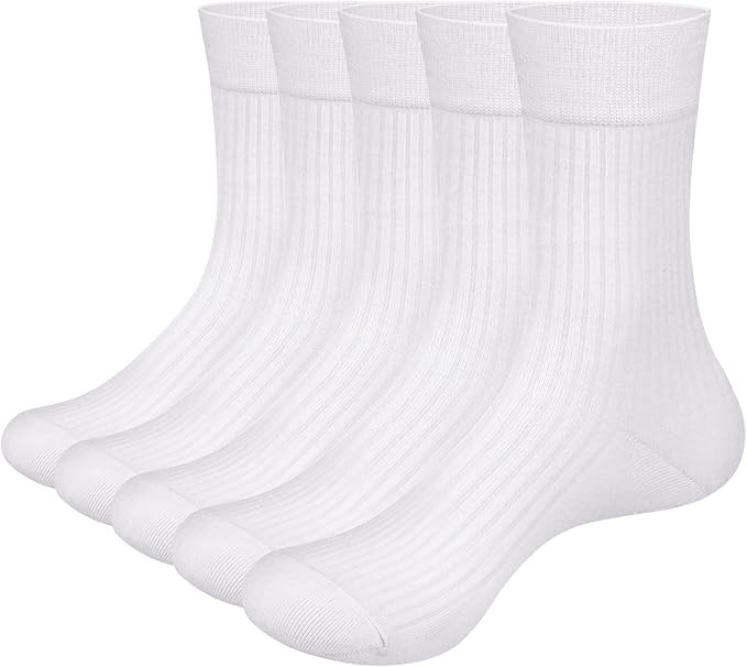 YUEDGE Mens Bamboo Socks Luxury Plain Ribbed Mid Calf Bamboo Formal Bushiness Dress Socks For Men... | Amazon (UK)