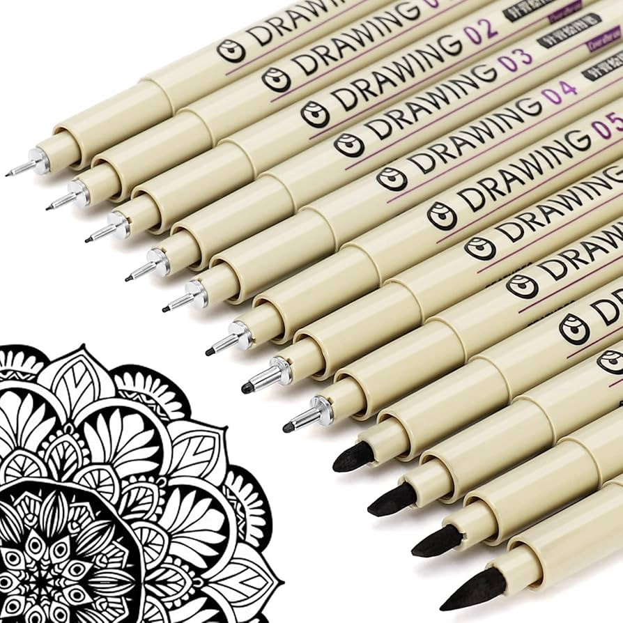 Micro Fineliner Drawing Art Pens: 12 Black Fine Line Waterproof Ink Set Artist Supplies Archival ... | Amazon (US)