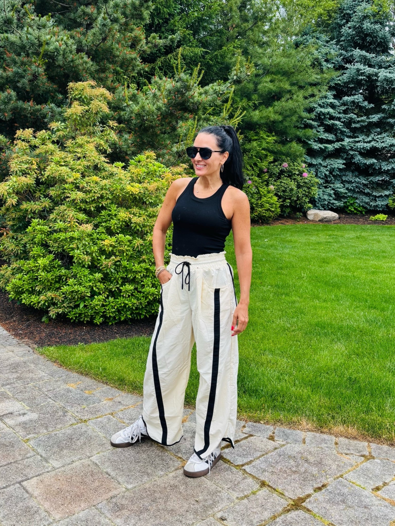Track pants on sale 
Tank top with built in bra

#LTKootd #LTKSaleAlert #LTKOver40
