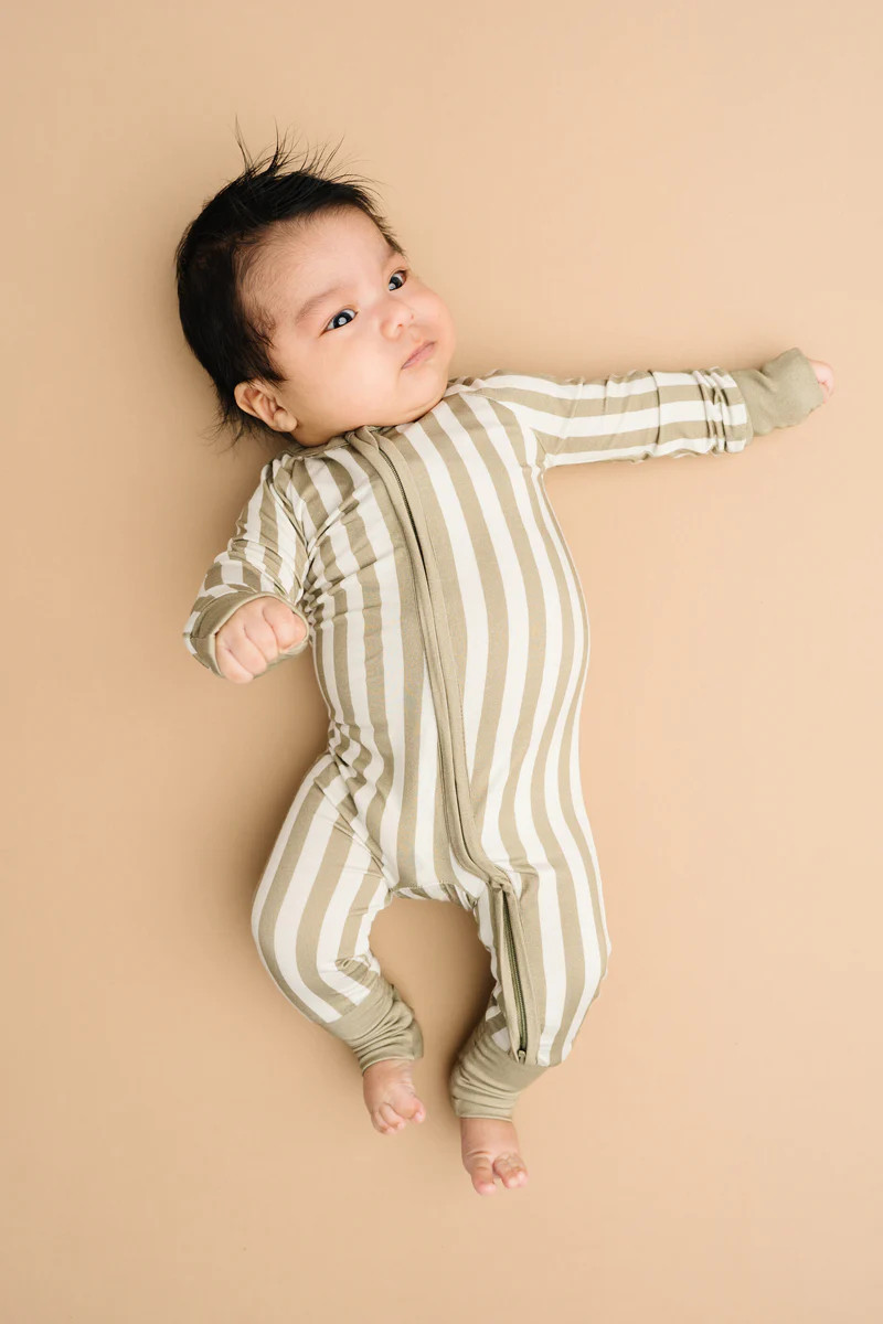 Olive Stripe Bamboo Sleeper | Little One Shop Co