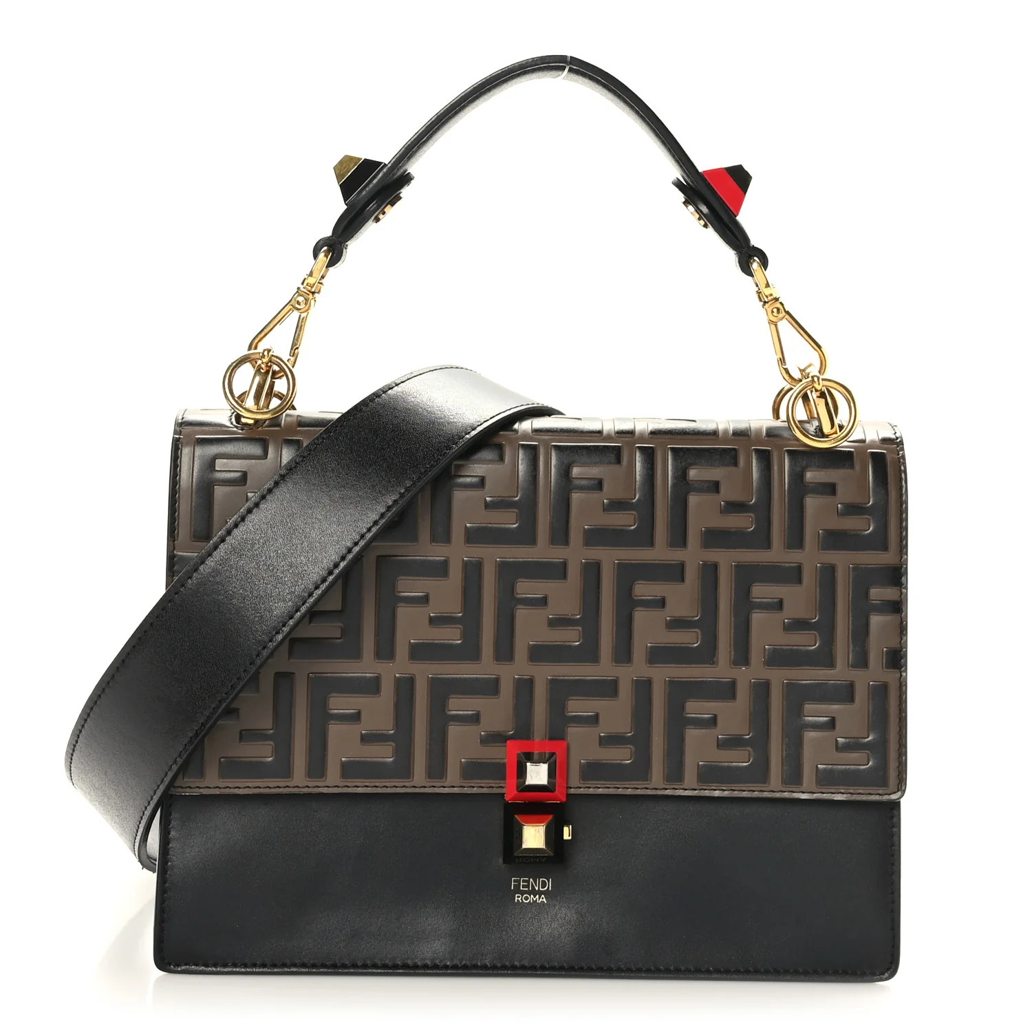 Vitello Liberty Bi-Color FF 1974 Embossed Kan I Shoulder Bag Black Maya | FASHIONPHILE (US)