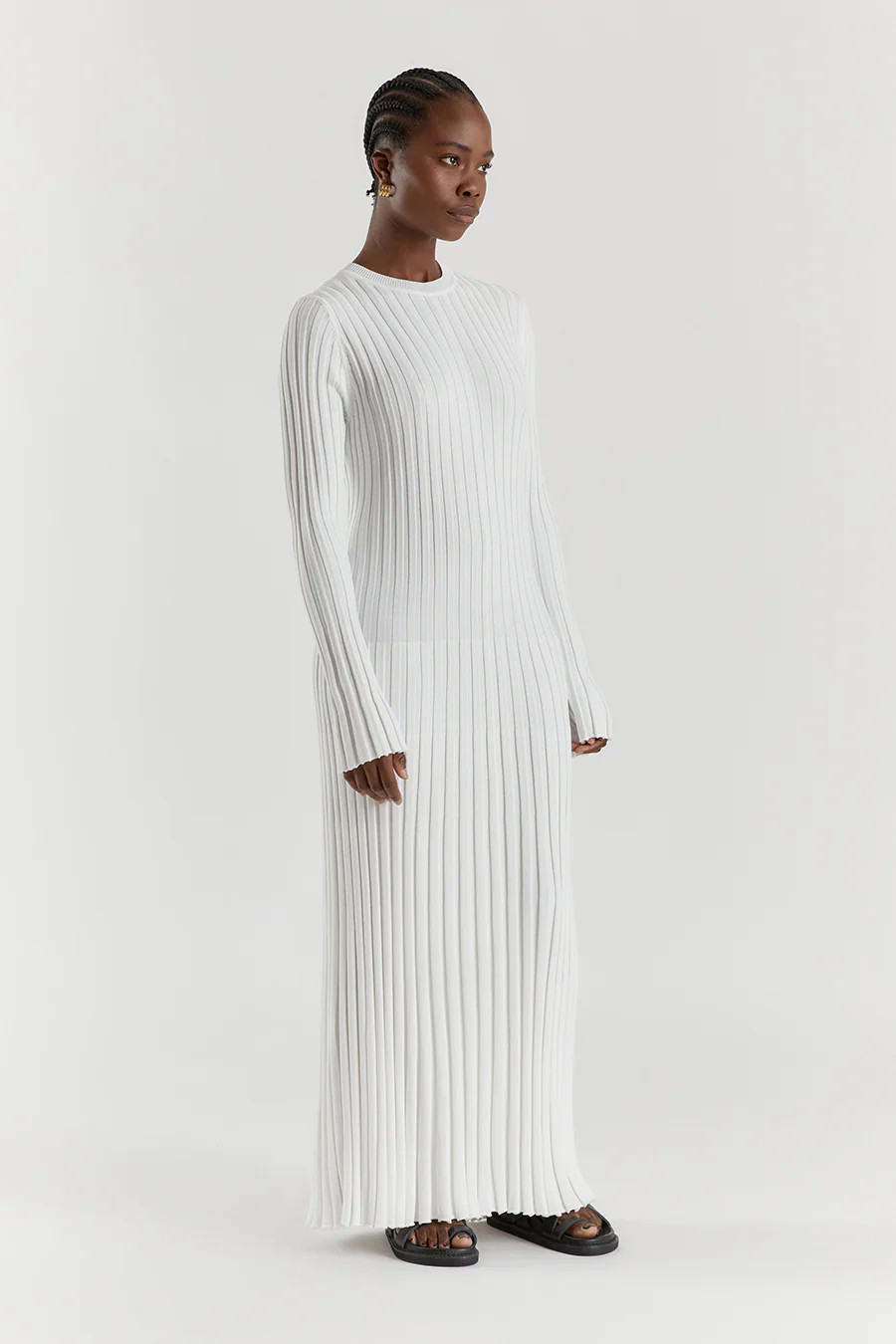ADA OFF WHITE LONG SLEEVE MIDI DRESS | DISSH