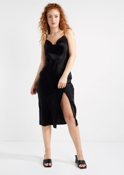 Black Satin Cowl Neck Midi Dress | rue21