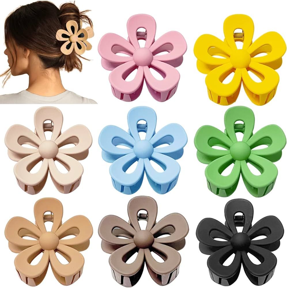 8PCS Flower Claw Clips, Hair Clips for Thick Hair, Matte Non Slip Strong Hold Women Girls, Large ... | Amazon (US)