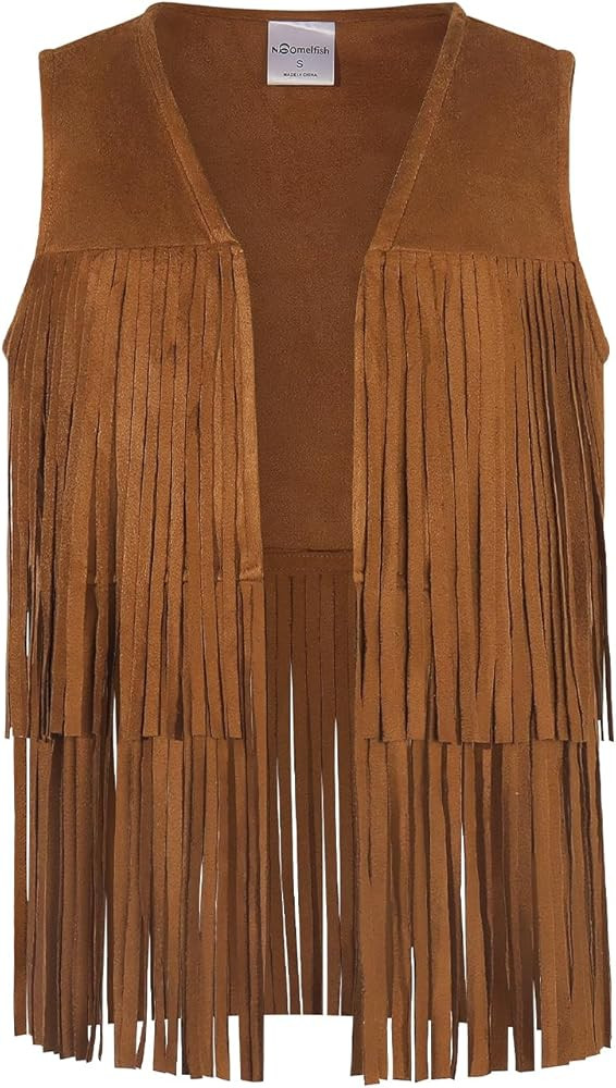 Noomelfish Girls Faux Suede Fringe Vest Sleeveless Boho Tassels Jacket Cardigan (5-12 Years) | Amazon (US)