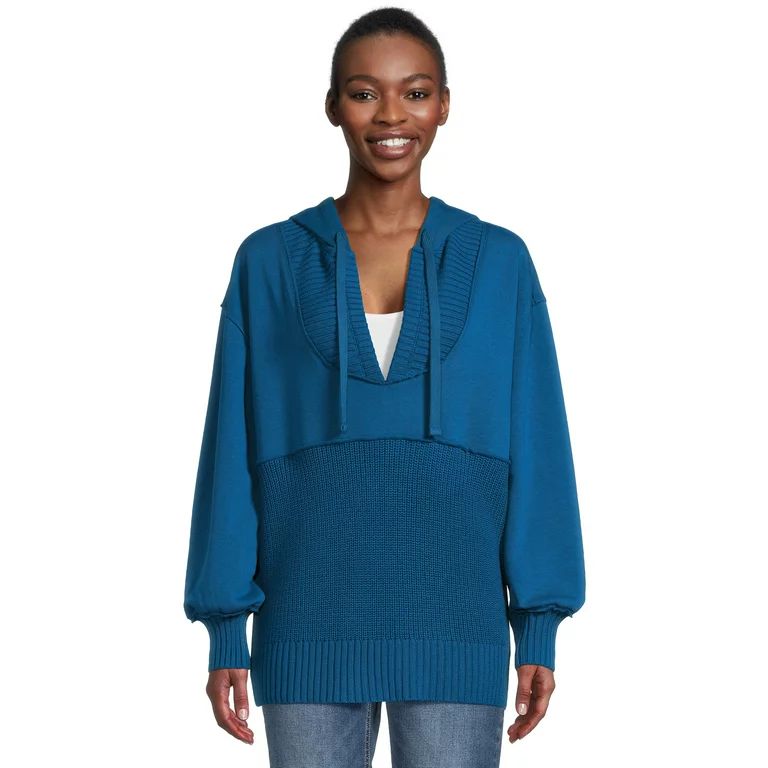 Time and Tru Women's Mixed Media Hoodie, Sizes S-3XL | Walmart (US)