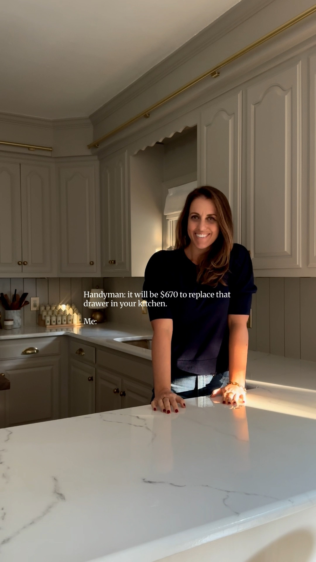 I may not know how to do everything, but I know what things cost.

Last year a handyman quoted me $670 over the phone to replace one drawer in my kitchen (without having the measurements). So naturally I decided to renovate the entire kitchen by myself. One year later and I feel like I should write that guy a thank you note.

If you want to improve your home but don't know where to start, my advice is to just start. Pick up a paint brush, change out some hardware, or buy your first power tool. Trust me - something magical is waiting on the other side of your fear!

Follow to see me tackle my home office next!


#diy #diyprojects #homeimprovement #transformation #beforeandafter #kitchenmakeover #home #interiordesign #lovewhereyoulive






Moody | Cozy | Cozy Interiors | Moody Aesthetic | Secondhand | vintage | home improvement | renovation | traditional | interior design | design inspo | home decor | antiques | thrifted finds | collected home | thrifting | affordable decor | DIY | facebook marketplace  | FBMP | estate sales | sustainable | upcycle | Nashville