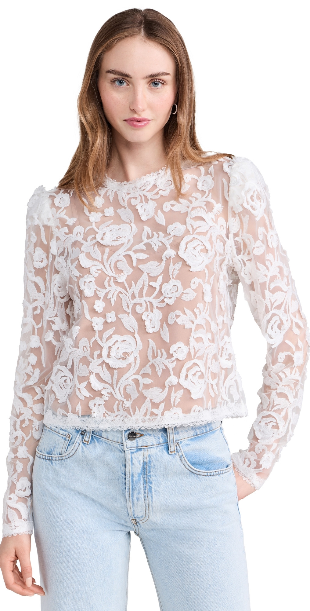 WAYF Alana Embroidered Top Ivory XL | Shopbop