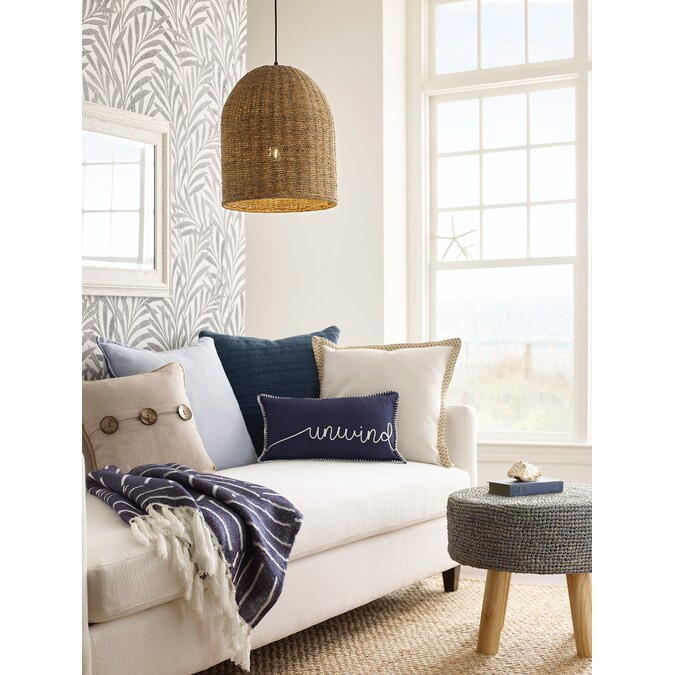 allen + roth Brit Black Canopy with Natural Rattan Shade Traditional Dome Pendant Light Lowes.com | Lowe's